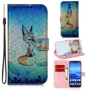 Cute Fox Laser Shining Leather Wallet Phone Case for Huawei Mate 20 Lite