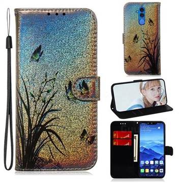 Butterfly Orchid Laser Shining Leather Wallet Phone Case for Huawei Mate 20 Lite