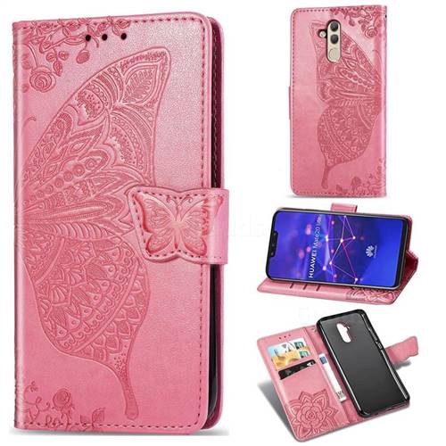 Embossing Mandala Flower Butterfly Leather Wallet Case for Huawei Mate 20 Lite - Pink