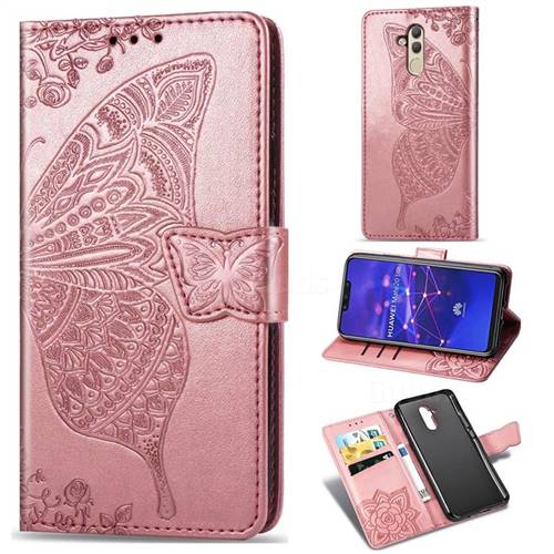 Embossing Mandala Flower Butterfly Leather Wallet Case for Huawei Mate 20 Lite - Rose Gold