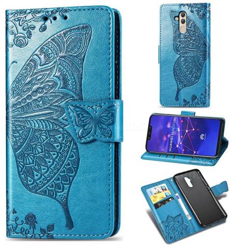 Embossing Mandala Flower Butterfly Leather Wallet Case for Huawei Mate 20 Lite - Blue