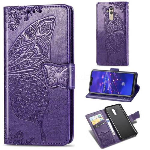 Embossing Mandala Flower Butterfly Leather Wallet Case for Huawei Mate 20 Lite - Dark Purple