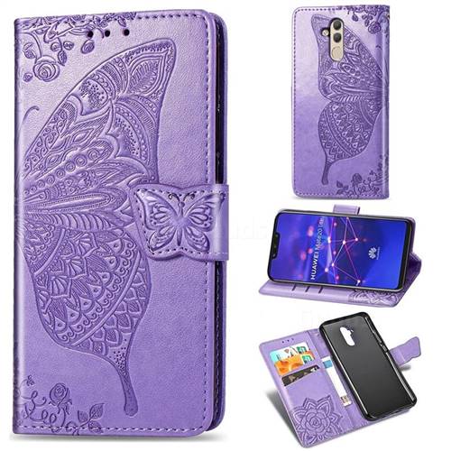 Embossing Mandala Flower Butterfly Leather Wallet Case for Huawei Mate 20 Lite - Light Purple