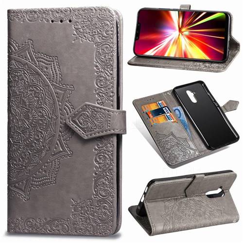 Embossing Imprint Mandala Flower Leather Wallet Case for Huawei Mate 20 Lite - Gray