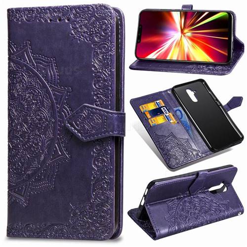 Embossing Imprint Mandala Flower Leather Wallet Case for Huawei Mate 20 Lite - Purple