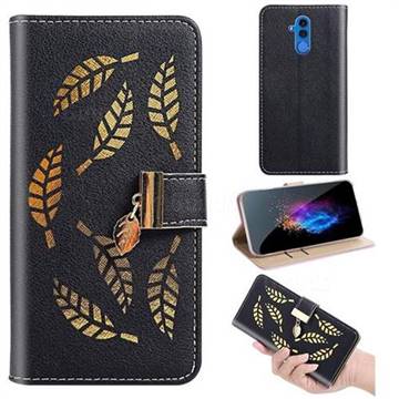 Hollow Leaves Phone Wallet Case for Huawei Mate 20 Lite - Black