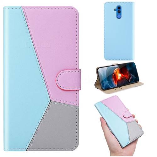Tricolour Stitching Wallet Flip Cover for Huawei Mate 20 Lite - Blue