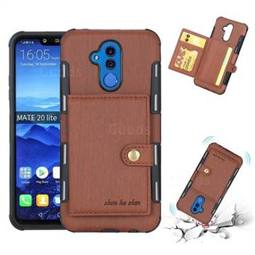 Brush Multi-function Leather Phone Case for Huawei Mate 20 Lite - Brown