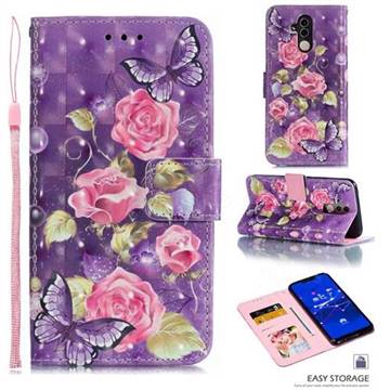 Purple Butterfly Flower 3D Painted Leather Phone Wallet Case for Huawei Mate 20 Lite