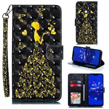 Golden Butterfly Girl 3D Painted Leather Phone Wallet Case for Huawei Mate 20 Lite