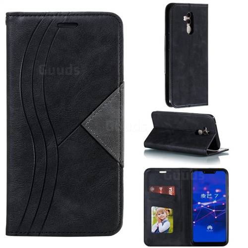 Retro S Streak Magnetic Leather Wallet Phone Case for Huawei Mate 20 Lite - Black