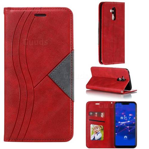 Retro S Streak Magnetic Leather Wallet Phone Case for Huawei Mate 20 Lite - Red