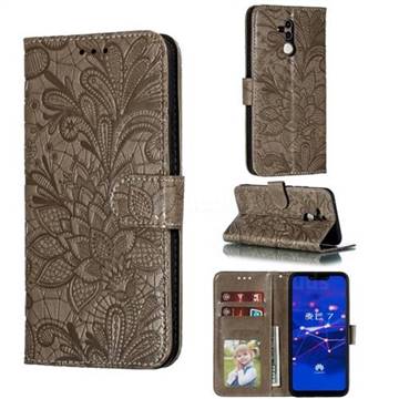 Intricate Embossing Lace Jasmine Flower Leather Wallet Case for Huawei Mate 20 Lite - Gray