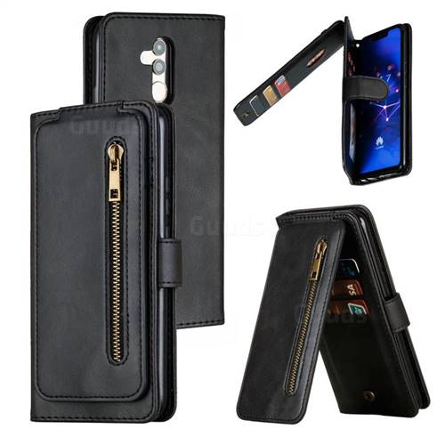 Multifunction 9 Cards Leather Zipper Wallet Phone Case for Huawei Mate 20 Lite - Black