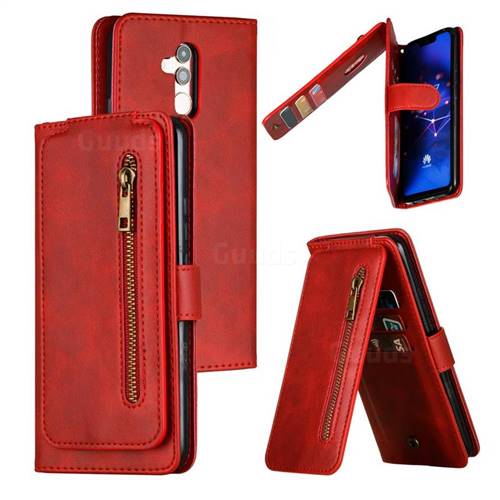 Multifunction 9 Cards Leather Zipper Wallet Phone Case for Huawei Mate 20 Lite - Red