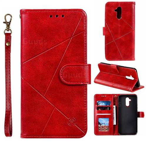 Embossing Geometric Leather Wallet Case for Huawei Mate 20 Lite - Red