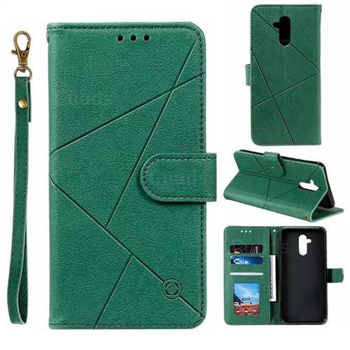 Embossing Geometric Leather Wallet Case for Huawei Mate 20 Lite - Green