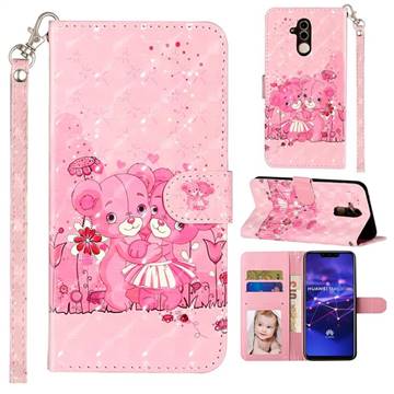 Pink Bear 3D Leather Phone Holster Wallet Case for Huawei Mate 20 Lite