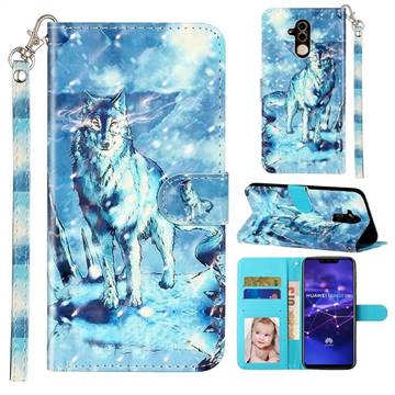Snow Wolf 3D Leather Phone Holster Wallet Case for Huawei Mate 20 Lite