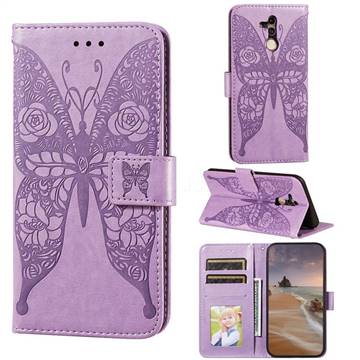 Intricate Embossing Rose Flower Butterfly Leather Wallet Case for Huawei Mate 20 Lite - Purple