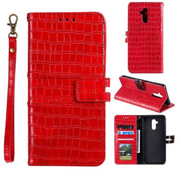 Luxury Crocodile Magnetic Leather Wallet Phone Case for Huawei Mate 20 Lite - Red
