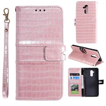 Luxury Crocodile Magnetic Leather Wallet Phone Case for Huawei Mate 20 Lite - Rose Gold
