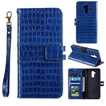 Luxury Crocodile Magnetic Leather Wallet Phone Case for Huawei Mate 20 Lite - Blue