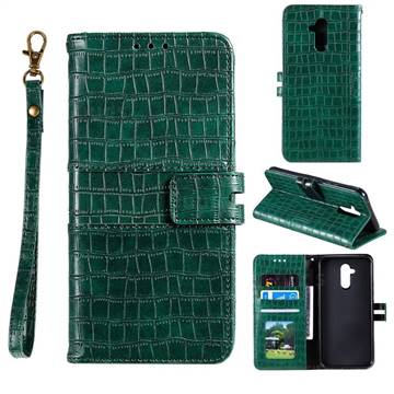 Luxury Crocodile Magnetic Leather Wallet Phone Case for Huawei Mate 20 Lite - Green