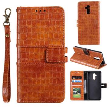 Luxury Crocodile Magnetic Leather Wallet Phone Case for Huawei Mate 20 Lite - Brown