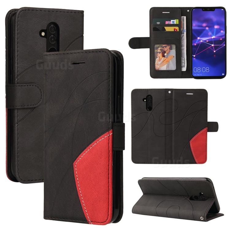 Luxury Two-color Stitching Leather Wallet Case Cover for Huawei Mate 20 Lite - Black