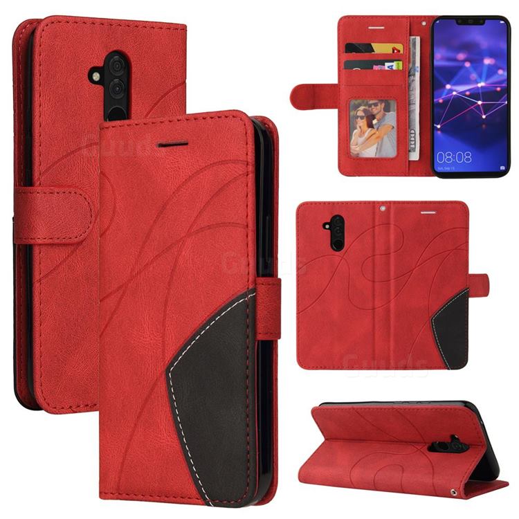 Luxury Two-color Stitching Leather Wallet Case Cover for Huawei Mate 20 Lite - Red