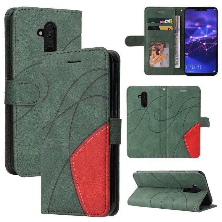 Luxury Two-color Stitching Leather Wallet Case Cover for Huawei Mate 20 Lite - Green