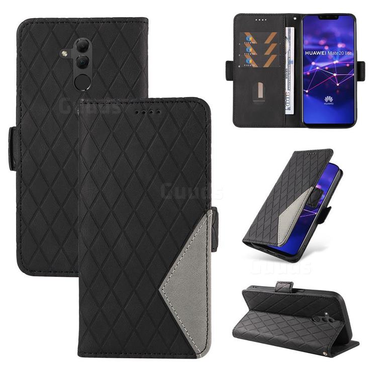 Grid Pattern Splicing Protective Wallet Case Cover for Huawei Mate 20 Lite - Black