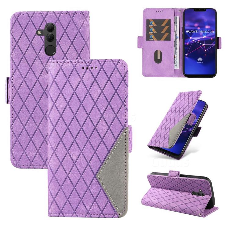 Grid Pattern Splicing Protective Wallet Case Cover for Huawei Mate 20 Lite - Purple
