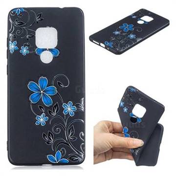 Little Blue Flowers 3D Embossed Relief Black TPU Cell Phone Back Cover for Huawei Mate 20 Pro