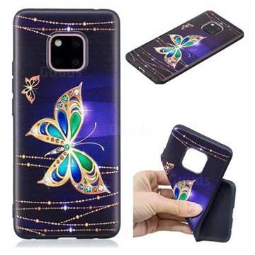 Golden Shining Butterfly 3D Embossed Relief Black Soft Back Cover for Huawei Mate 20 Pro