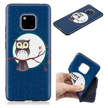 Moon and Owl 3D Embossed Relief Black Soft Back Cover for Huawei Mate 20 Pro