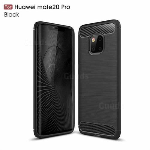 Luxury Carbon Fiber Brushed Wire Drawing Silicone TPU Back Cover for Huawei Mate 20 Pro - Black