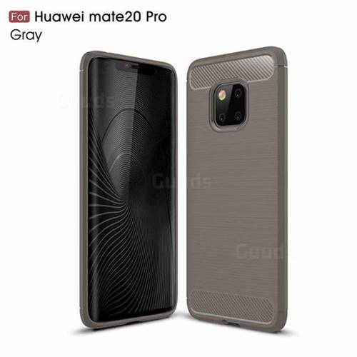 Luxury Carbon Fiber Brushed Wire Drawing Silicone TPU Back Cover for Huawei Mate 20 Pro - Gray