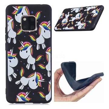 Rainbow Unicorn 3D Embossed Relief Black Soft Back Cover for Huawei Mate 20 Pro