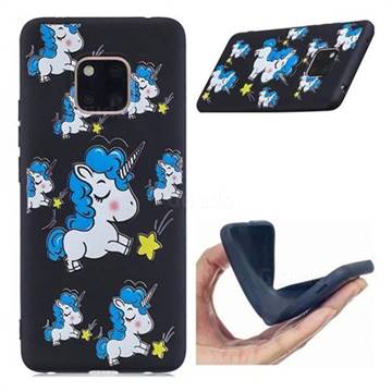 Blue Unicorn 3D Embossed Relief Black Soft Back Cover for Huawei Mate 20 Pro
