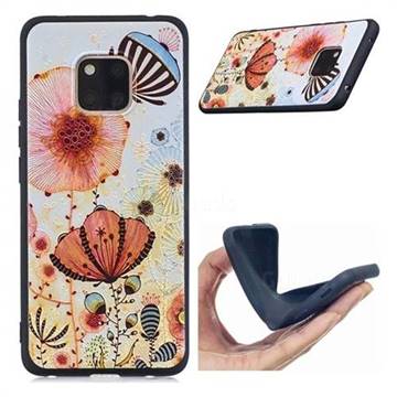 Pink Flower 3D Embossed Relief Black Soft Back Cover for Huawei Mate 20 Pro