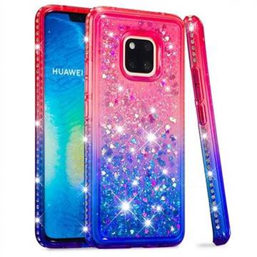 Diamond Frame Liquid Glitter Quicksand Sequins Phone Case for Huawei Mate 20 Pro - Pink Blue