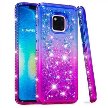 Diamond Frame Liquid Glitter Quicksand Sequins Phone Case for Huawei Mate 20 Pro - Blue Purple