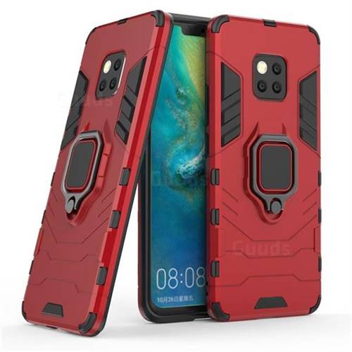 Black Panther Armor Metal Ring Grip Shockproof Dual Layer Rugged Hard Cover for Huawei Mate 20 Pro - Red