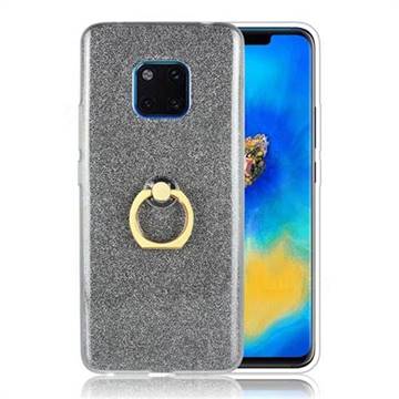 Luxury Soft TPU Glitter Back Ring Cover with 360 Rotate Finger Holder Buckle for Huawei Mate 20 Pro - Black