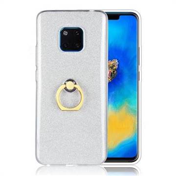 Luxury Soft TPU Glitter Back Ring Cover with 360 Rotate Finger Holder Buckle for Huawei Mate 20 Pro - White