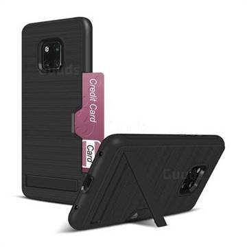 Brushed 2 in 1 TPU + PC Stand Card Slot Phone Case Cover for Huawei Mate 20 Pro - Black