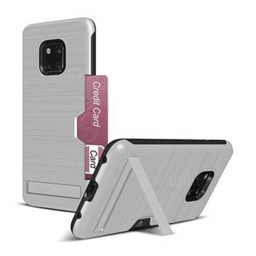 Brushed 2 in 1 TPU + PC Stand Card Slot Phone Case Cover for Huawei Mate 20 Pro - Silver