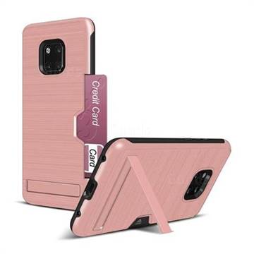 Brushed 2 in 1 TPU + PC Stand Card Slot Phone Case Cover for Huawei Mate 20 Pro - Rose Gold